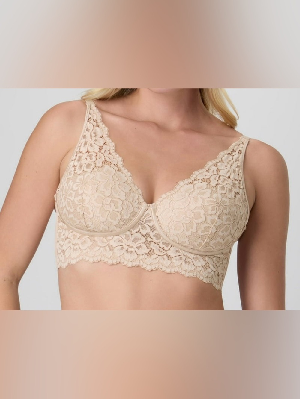 Maidenform Pure Comfort Wireless Lace Longline Bralette Lightly Lined Bra 40 B